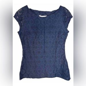 Banana‎ Republic Navy Blue Sheer Lined Side Zipped Short Sleeve Women’s Blouse 2